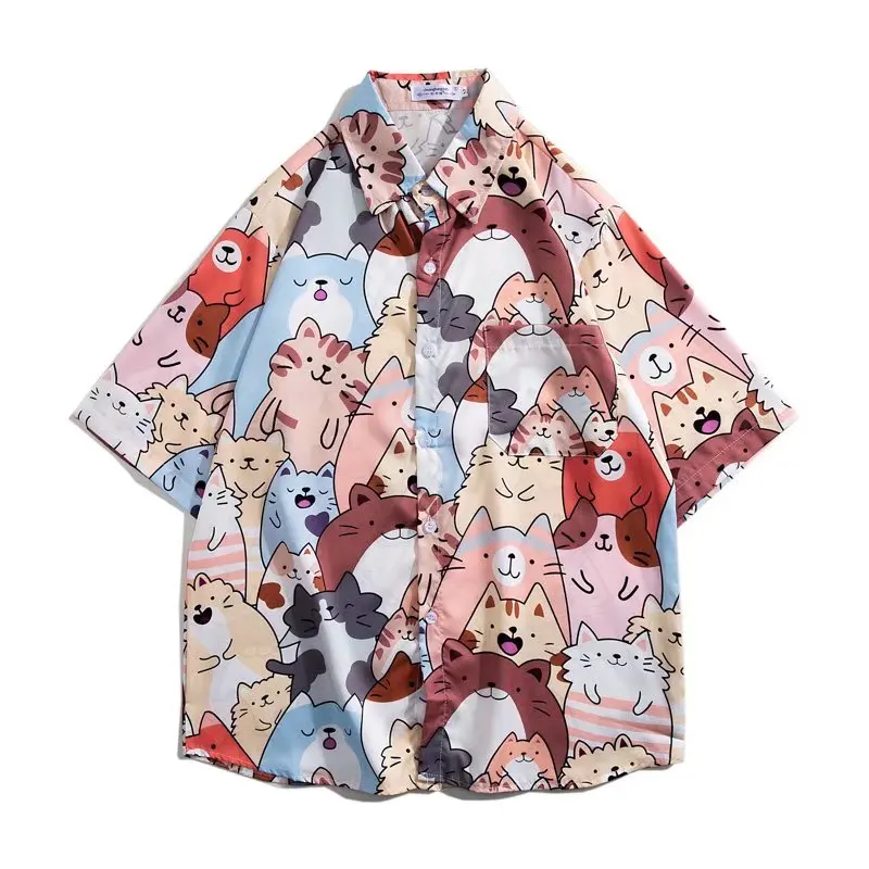 

Men Women Hawaii Short Summer Printed Casual Shirt Sleeve Anime Cartoon Graphic Beach Shirts Japan Style Print Men Clothing