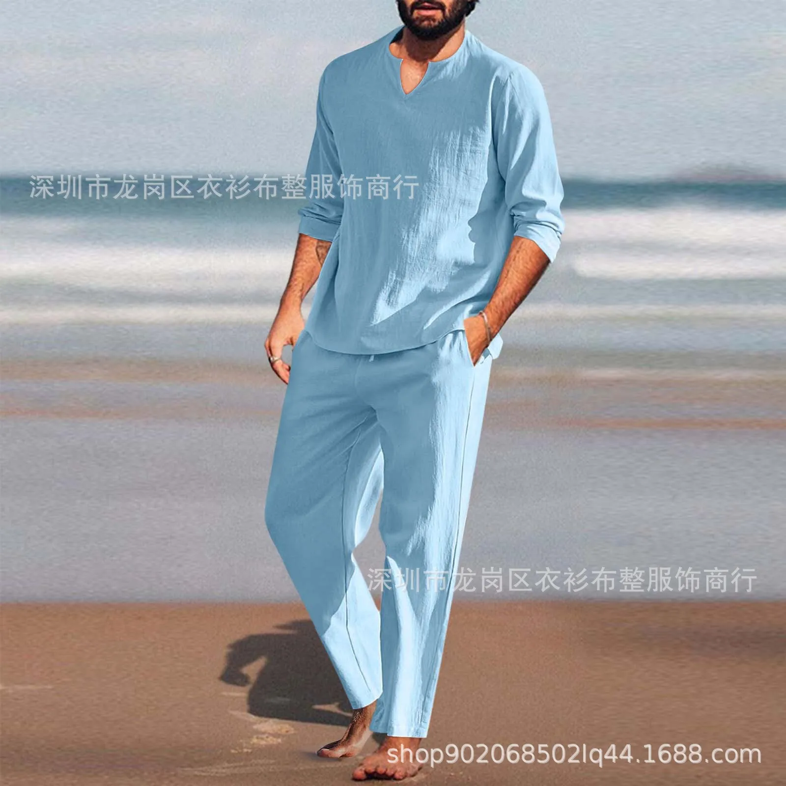 Fashion Men Set Hot Sale High Quality Soft Set Men's New Summer Beach Style Cotton Linen Set