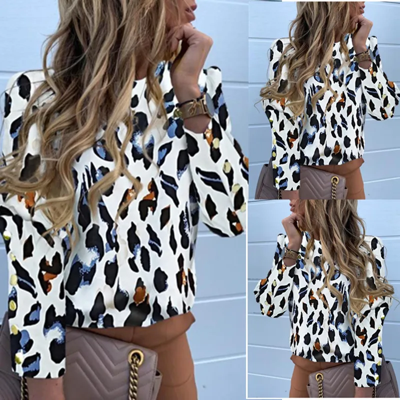 

Autumn Winter Long Sleeve Button Leopard Print Shirt Ladies Shirts Womens