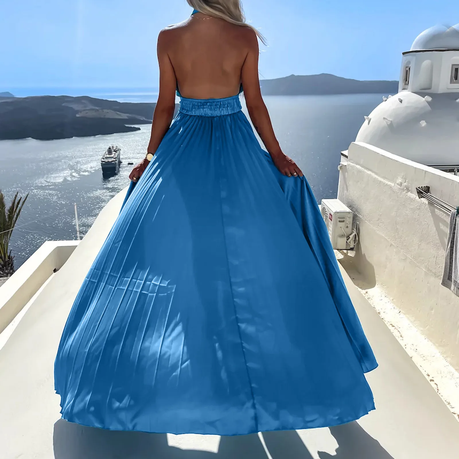 

Женское повседневное облегающее платье-халат, длинное платье без рукавов с открытыми плечами, однотонное женское вечернее платье с принтом...