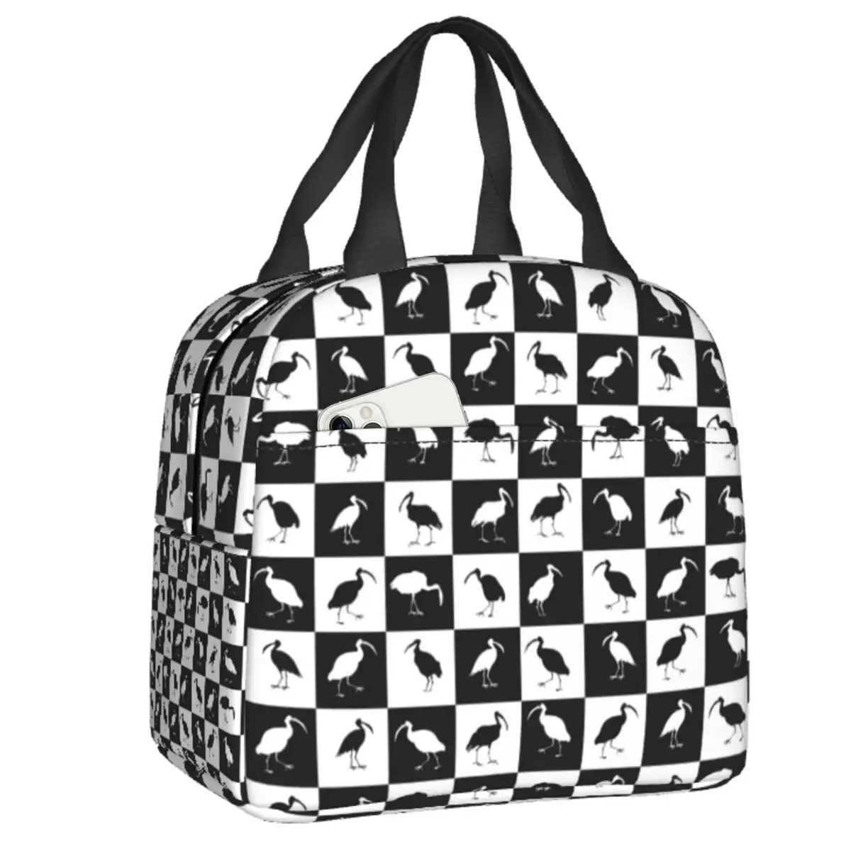 

Checkerboard Pattern Insulated Lunch Bags for Women Checkered Portable Thermal Cooler Bento Box Outdoor Camping Travel