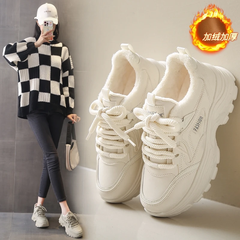 

2023 women sports shoes outdoor winter explosion plus pile casual high quality Deslgners Lady Girl cottoning Pu Leather