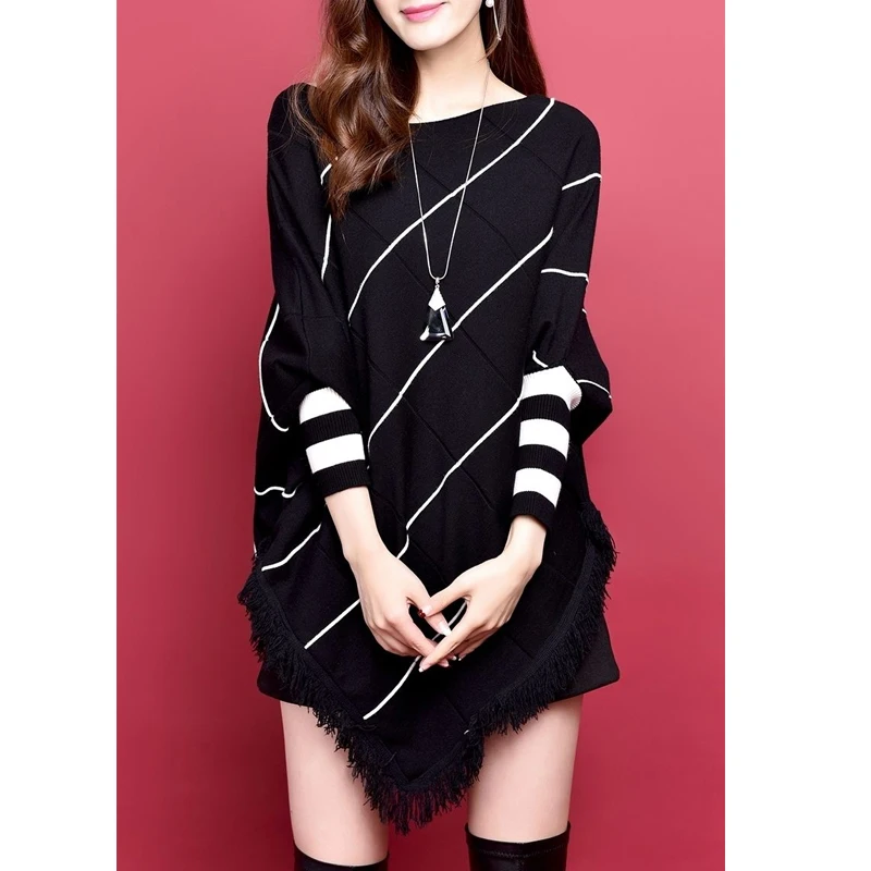 

Осенне-зимние Новые Вязаные контрастные свитера Топы с длинным рукавом асимметричные свободные пуловеры Уличная Повседневная модная женская одежда