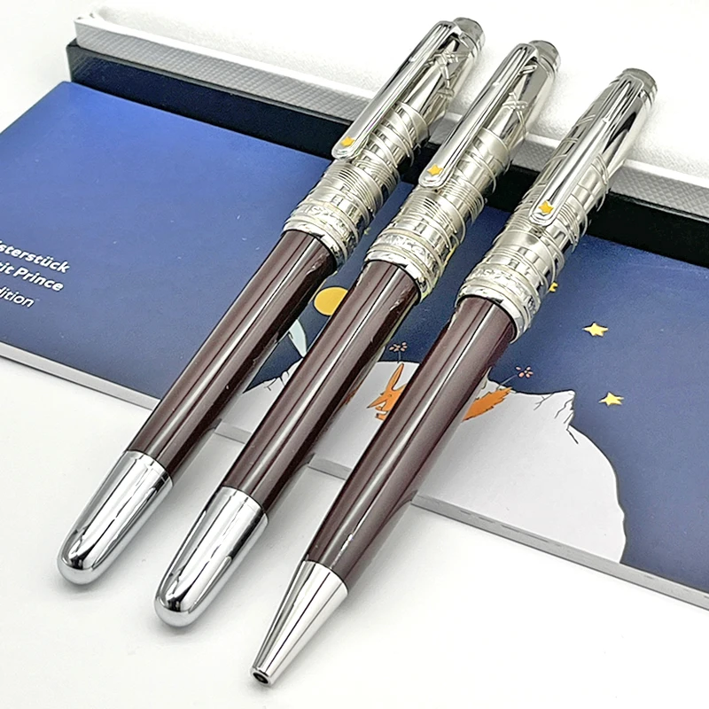 LAN Le Petit Prince 163 Sliver Wave Cap Rollerball Pen Luxury MB Stationery Writing Smooth With Serial Number Brown Barrel