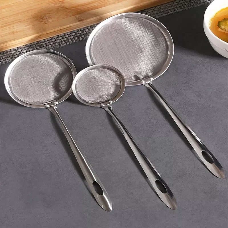 

2023New Kitchen Multi-functional Filter Spoon Stainless Steel Fine Mesh Wire Oil Skimmer Strainer Fried Food Kitchen Gadgets