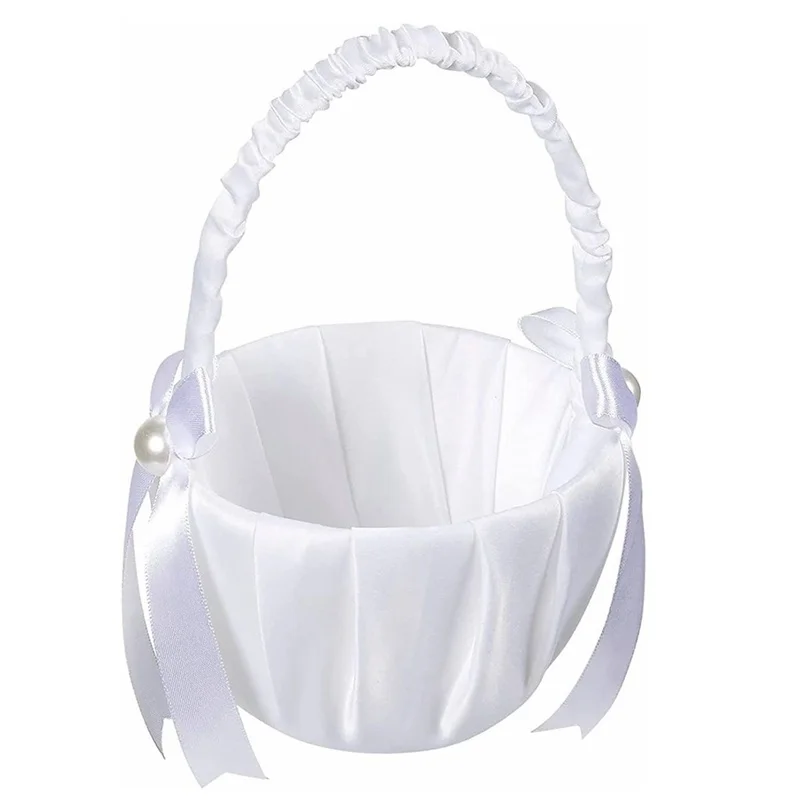 

Wedding Flower Baskets Satin Bowknot Flower Girl Basket Wedding Party Decoration Bridal Bridesmaid Children Flower Basket White
