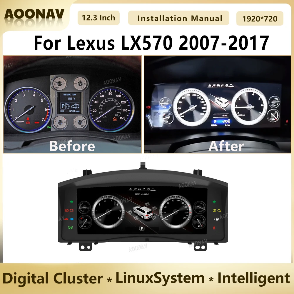 

Digital Dashboard For Lexus LX570 2007 2008 2009 2010 2011-2017 Virtual Cockpit Speedometer Instrument Cluster LCD Screen