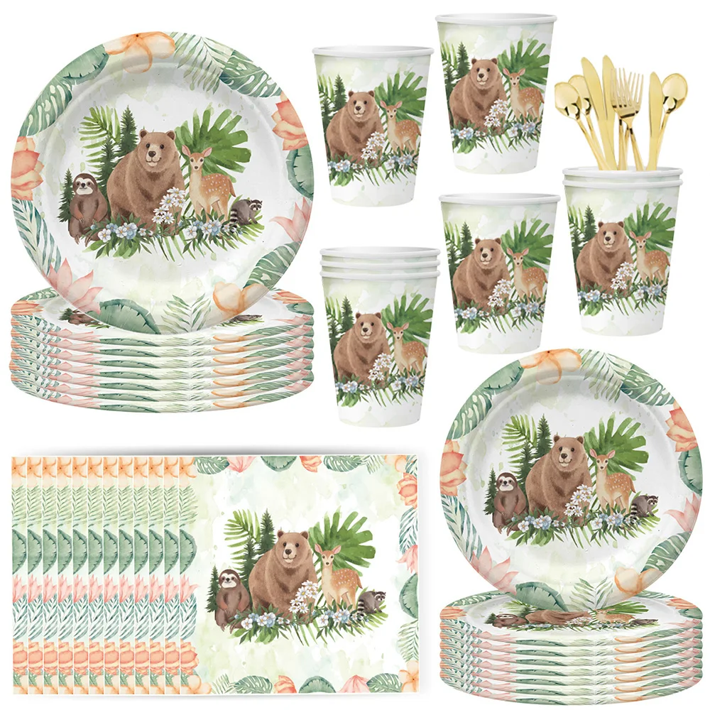

Jungle Animals Disposable Tableware Sets Kids Baby Shower Forest Theme 1st Birthday Party Decor Plate Cup Safari Party Suppiles