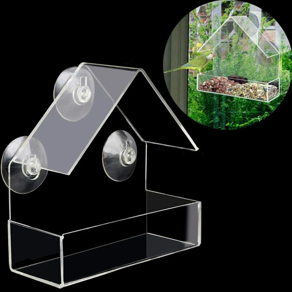 

Акриловая птица лоток подачи воды для домашних животных на присоске дренажное отверстие крепление Дом тип питатель для домашних животных о...