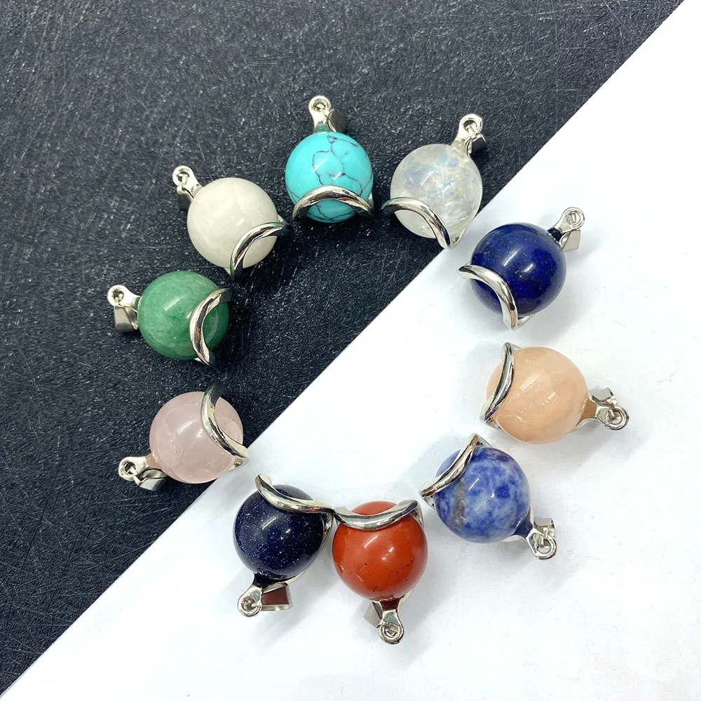 

Natural Stone Turquoise Pendant Round Pink Crystal DIY Making Fashion Jewelry Exquisite Necklace Bracelet Supplies Craft 16x23mm