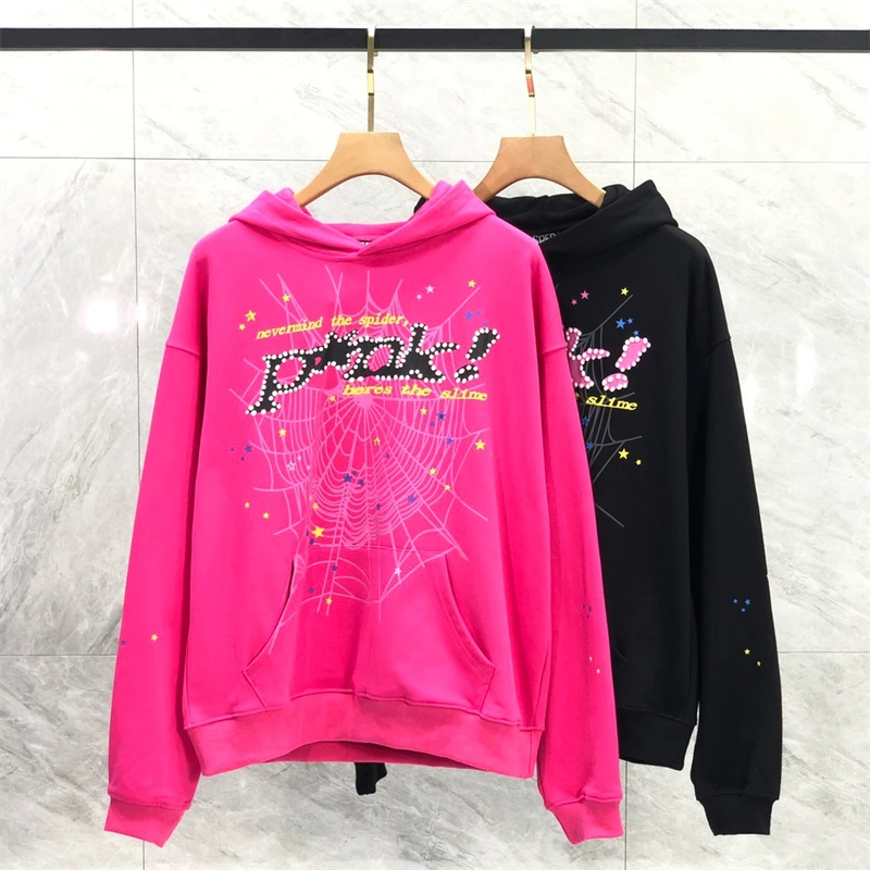 

Puff Print Young Thung 555555 Angel Hoodie Men Women Spider Web Pattern Hooded Sweatshirts Pullover