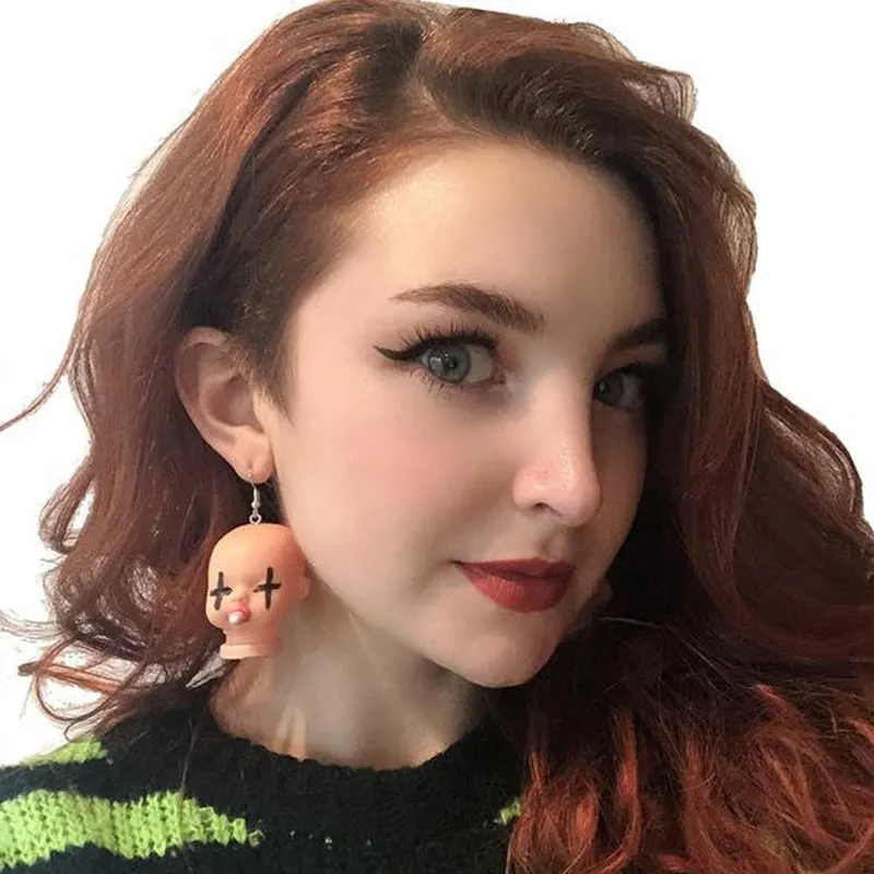 

Free Shipping Funny Cute Babydoll Head Earrings For Women Hip Hop Trendy Body Goth Weird Jewelry Accessories Gift