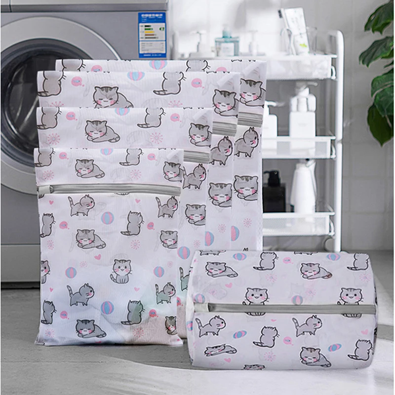

Household Polyester Cat Printing Laundry Bag Washing Underwear Protection Net Modern Bra Bags Travel Storage Organize Bag