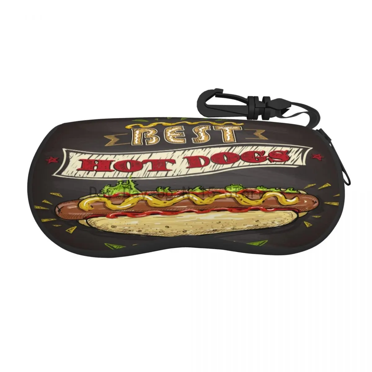 

Portable Eyewear Case Hot Dogs Chalkboard Menu Sunglasses Soft Case Glasses Box with Lanyard Zipper Eyeglass Case