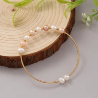 handmade real freshwater pearl bracelet for women gold wire strings bangle whitepink pearl open bracelet gift 2020 new