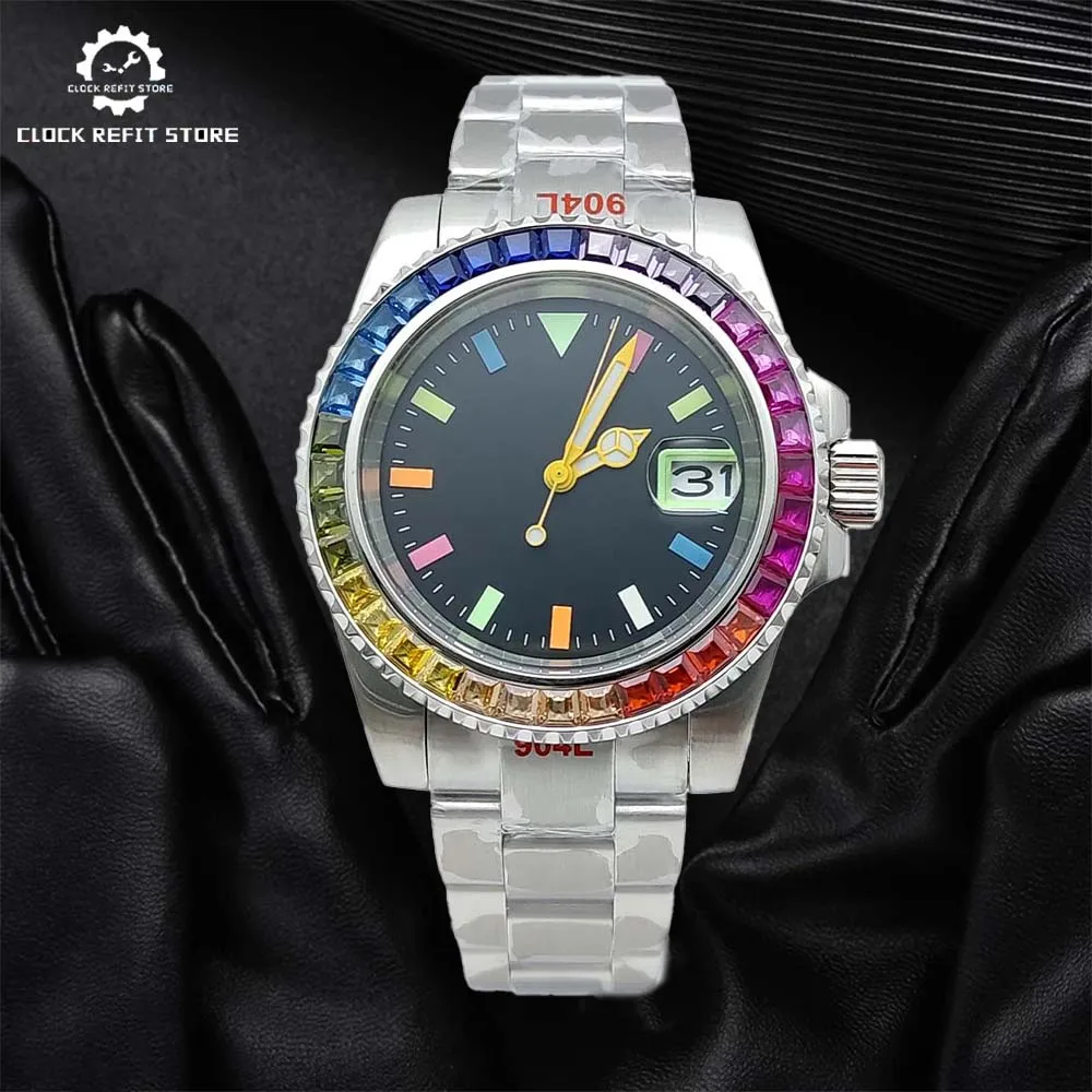 Мужские автоматические механические часы NH35 с стерильным ремешком и календарем