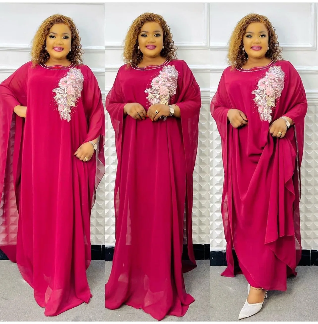 

African Dresses for Women Spring Autumn African Long Sleeve O-neck Blue White Gray Pink Long Robes Muslim Abaya African Clothes