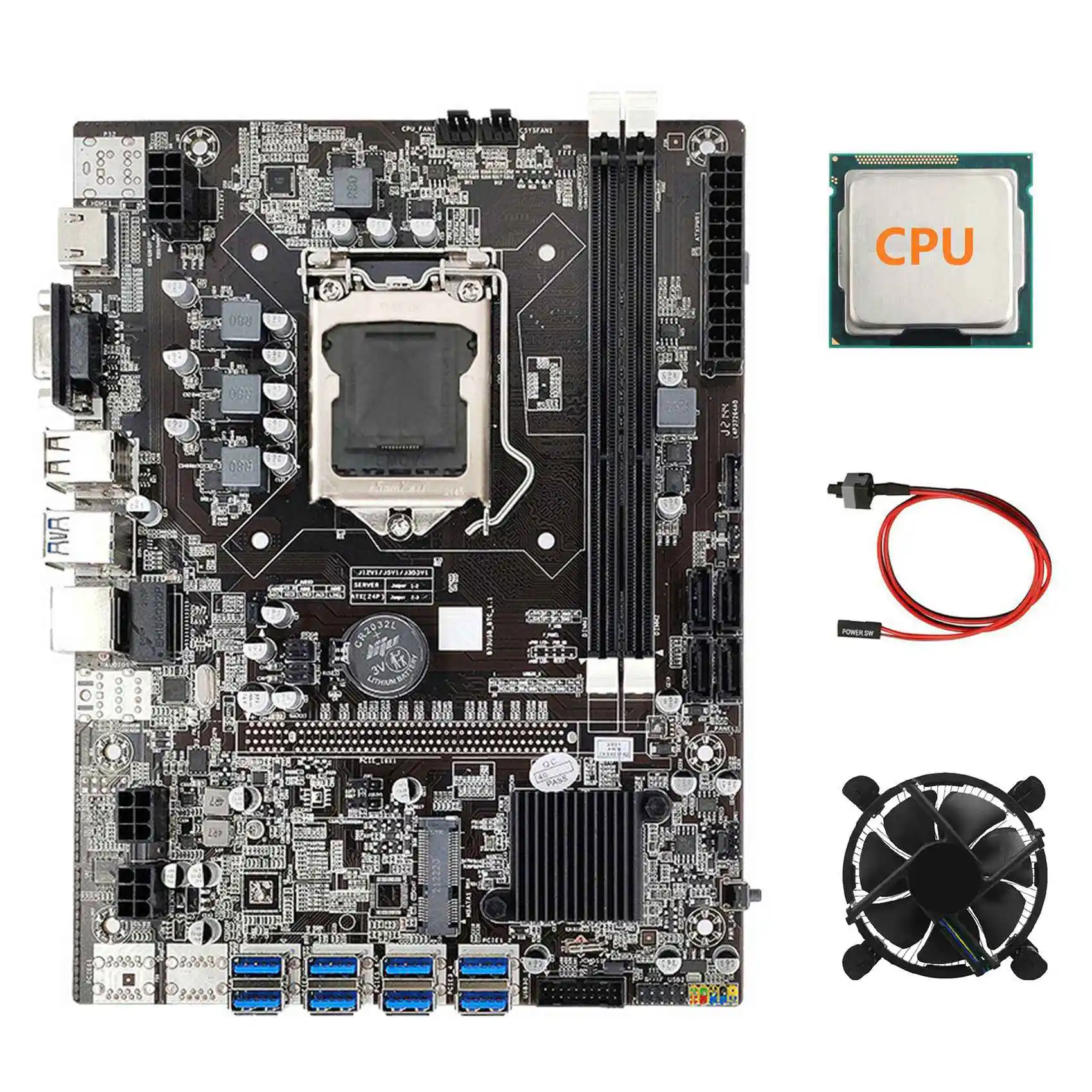 

4 Sets B75 ETH Mining Motherboard+Random CPU+Cooling Fan+Switch Cable LGA1155 8XPCIE USB Adapter DDR3 MSATA Motherboard