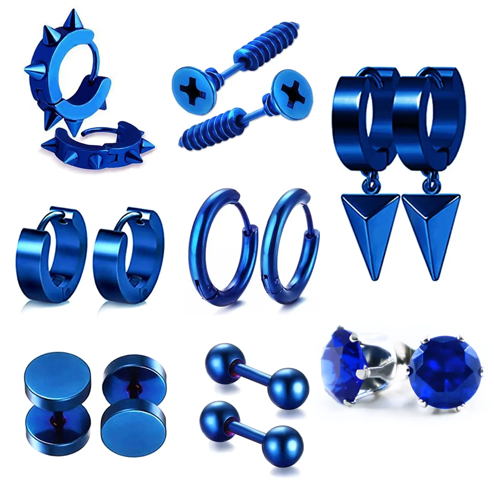 

8 Pairs Stainless Steel AAA CZ Cross Dangle Hoop Huggie Earrings Studs Jewelry Set for Men and Women 6 Colors
