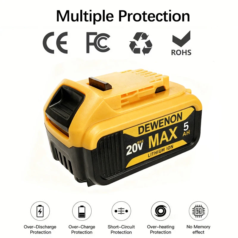 Фото Сменный аккумулятор для DeWalt 5 Ач/20 В DCD887 DCD805 DCF860 Dcd796 DCG406 DCF880 DCF512 DCD805, аккумулятор для электроинструментов №2