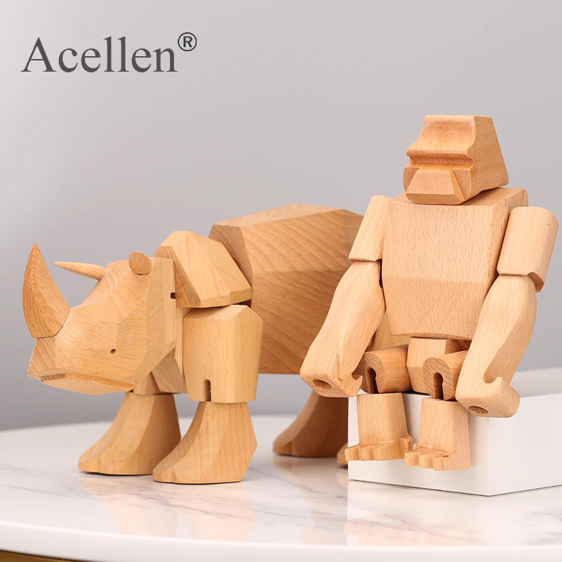 

Nordic Decorative Wooden Rhinoceros Nice Nature Beech Ornaments Fashion Home Decoration Wood Crafts and Gifts