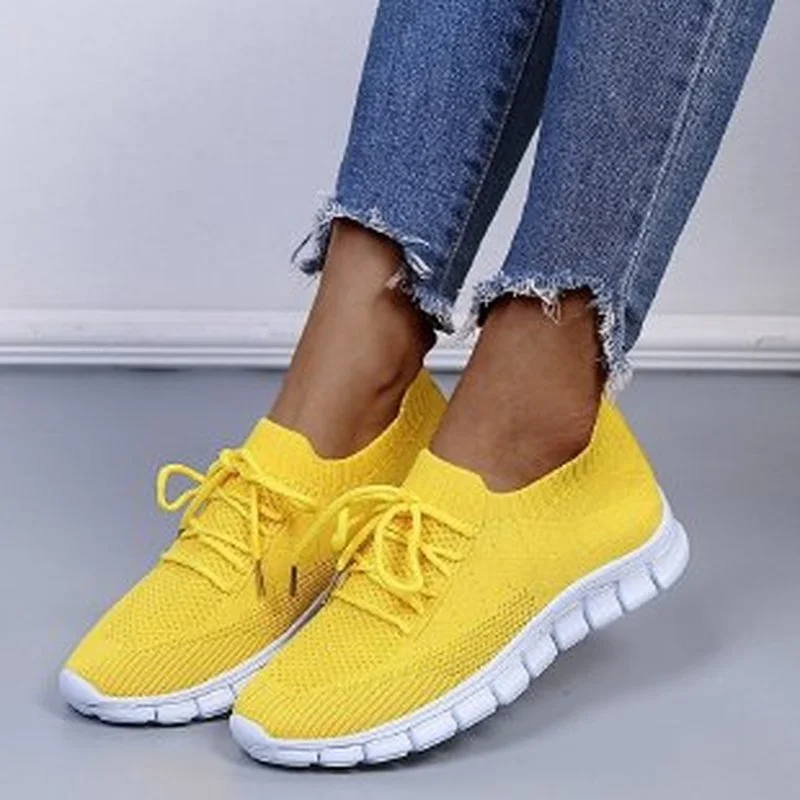

Women's Sneakers Mesh Breathable Flat Knitted Ladies Shoes Female Vulcanized Shoes Slip on Spring Woman Footwear Plus Size