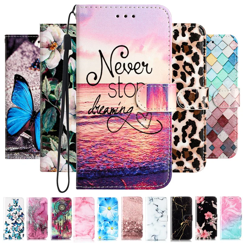 

For Samsung Galaxy A50 A70 Flip Case Leather Cover on For Samsung Galaxy A20 A30 A40 Capa Magnetic Fashion Painted Phone Cover