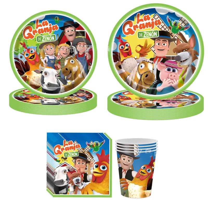 Фото Декор в стиле мультяшной фермы, принадлежности для дня рождения, посуда, баннер, воздушный шар в виде курицы, идея для вечеринки в честь рождения ребенка, чашка с изображением животного. №1