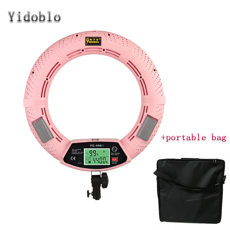 

Yidoblo FE-480II Pink Photo Studio LED Ring Lamp + Soft Bag LCD Screen Lamp RC Photographic Bio-color Lighting 480LED Lights