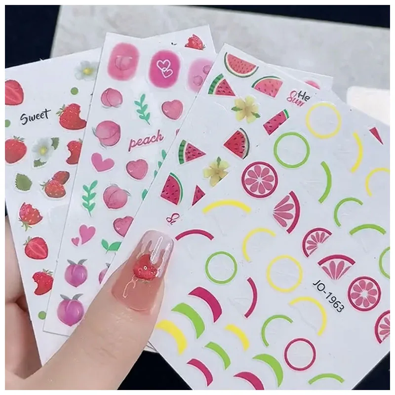 

6 pcs Summer Lemon Nail Stickers 3D Adhesive Sliders Fruits Strawberry Pineapple Nail Art Decals Designs Decoartions Manicures
