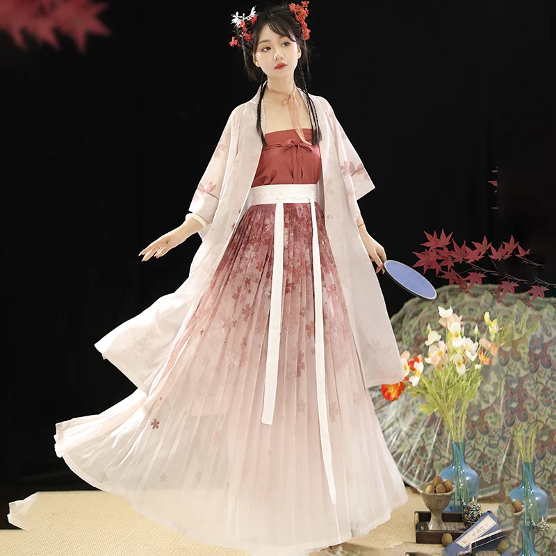 

Chinese Hanfu Dress 3PCS Set Flowing Maxi Dress Chinese Ancient Women Embroidery Dress Costume For Summer