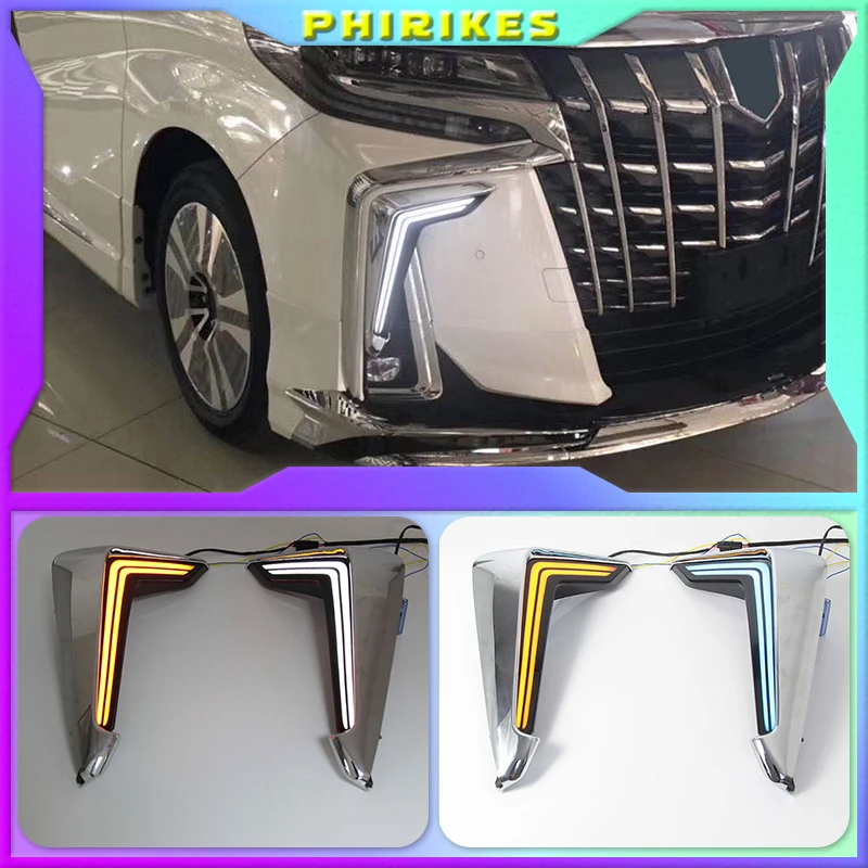 

Дневные ходовые огни для Toyota Alphard 2018 2019, дневные противотуманные фары, светодиодные дневные ходовые огни с функцией поворота, 2 шт.