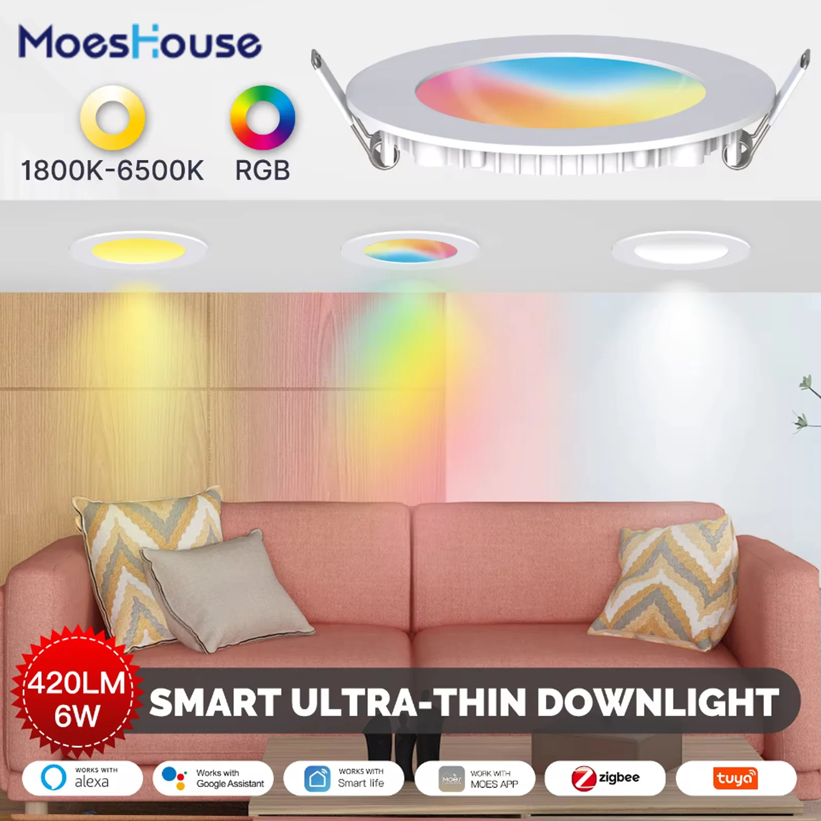 Moeshouse Zigbee Точечный Светильник Тонкая Лампа С Регулируемой Яркостью 6 Вт Холодный