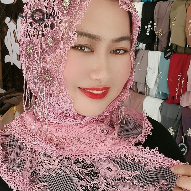 Muslim Women Headscarf Shawl Freeshipping Tassels Lace Summer Malaysia Hollow Scarf Hijab Hat Islam Saudi Arabia Headwrap 2023