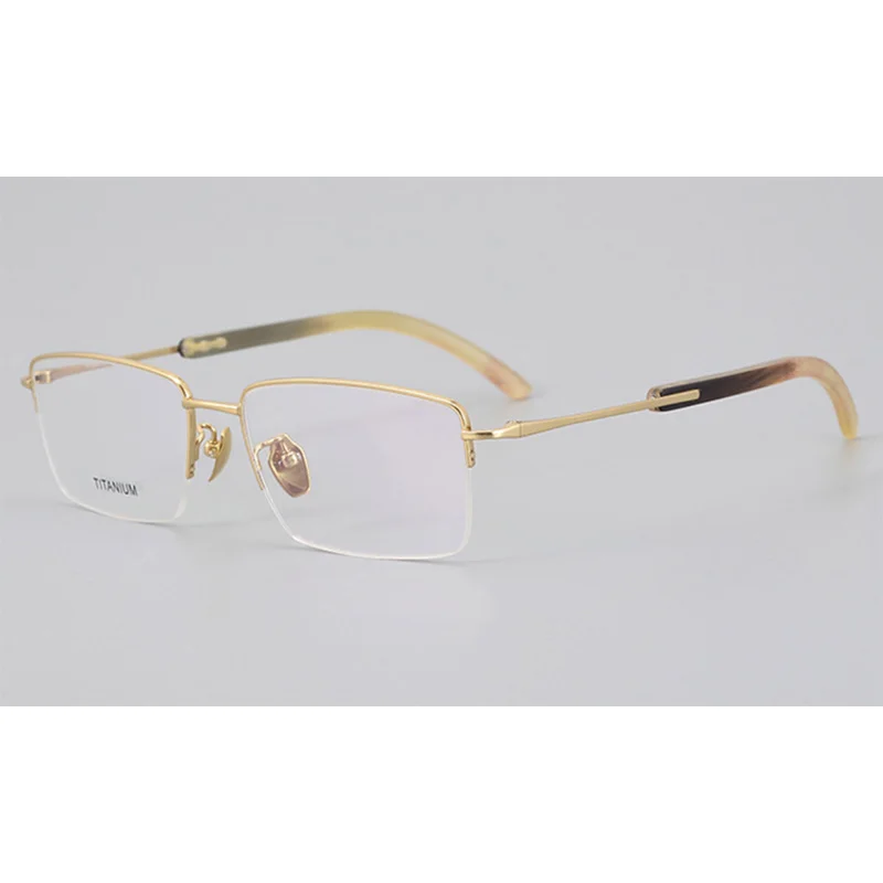 Belight Optical Titanium with Nature Inida Black White Horn Half Rimless Men Spectacle Frame Eyewear Free Shiping H2302