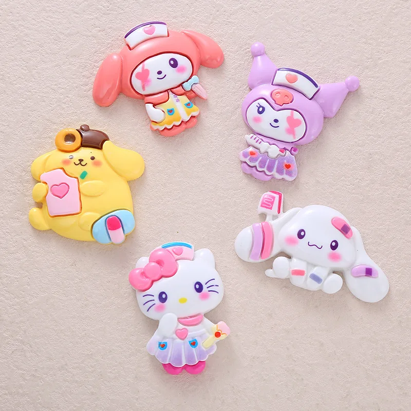

5Pcs Large Sanrio Resin Patch Kawaii Hello Kitty My Melody Cinnamoroll Kuromi Diy Phone Case Storage Box Decorative Material
