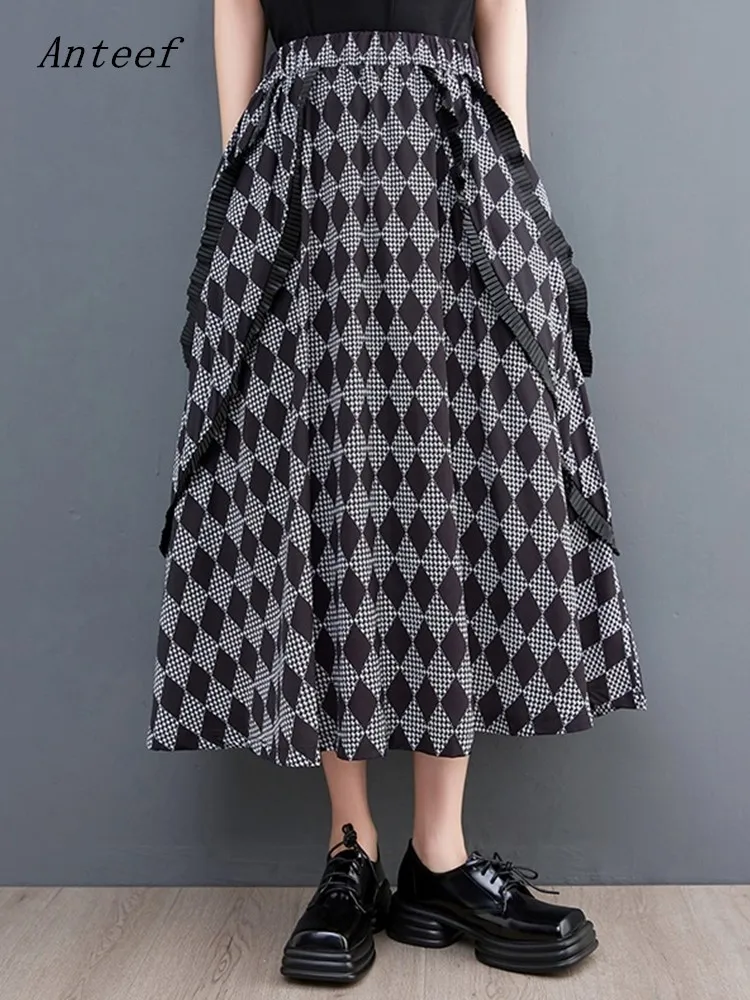 

Anteef vintage plaid high waist spring summer autumn casual loose long for woman skirts womens 2023 skirt clothing
