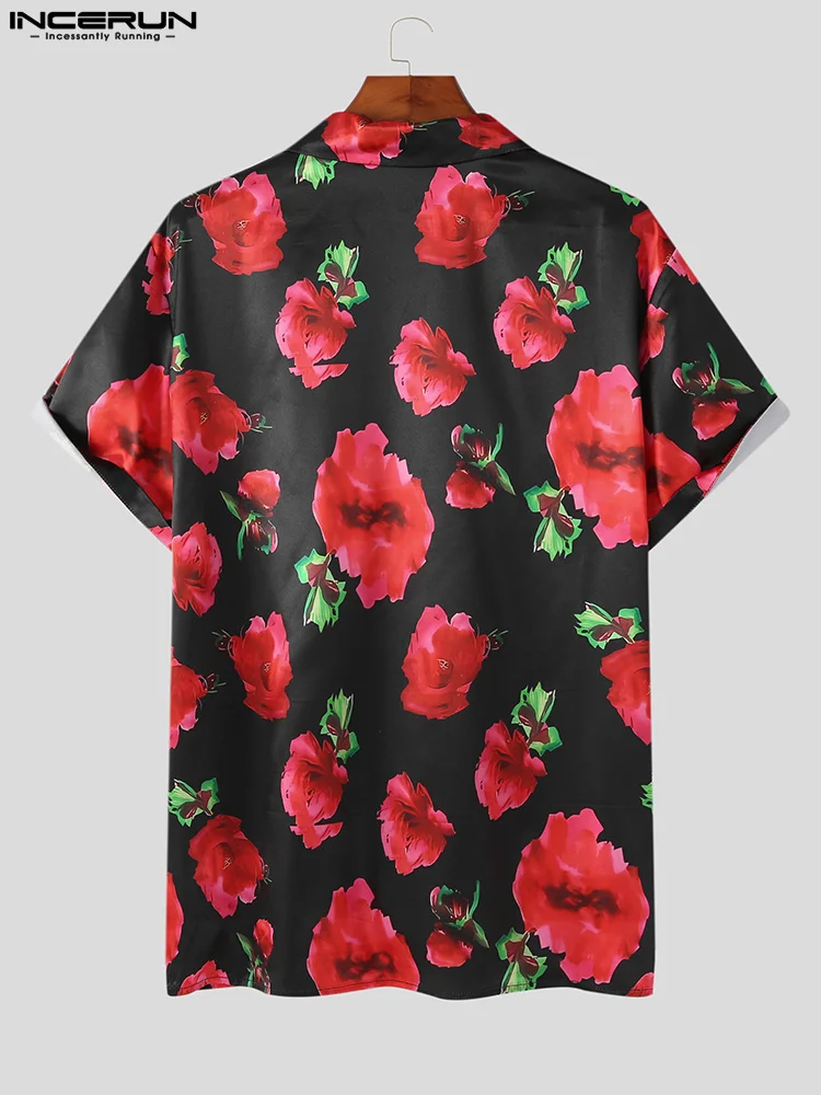 INCERUN Tops 2023 Handsome Men's Flower Printing Short Sleeve Blouse Casual Party Hot Sale Male Lapel Collar Button Shirts S-5XL