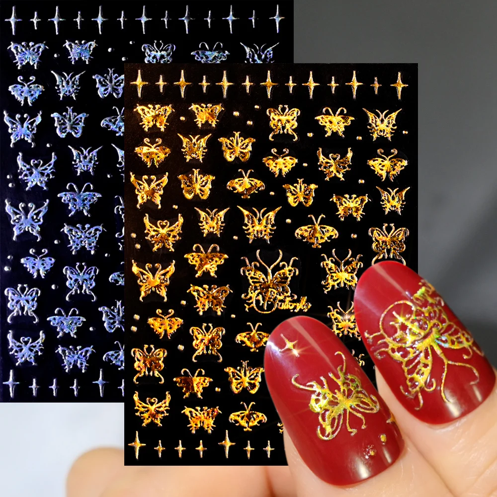 

Bronzing Embossed Butterfly Nail Srickers 8*10cm Self-Adhesive BUtterlfy Nail Art Decoration 5D Reliefs Laser Butterfly Slider