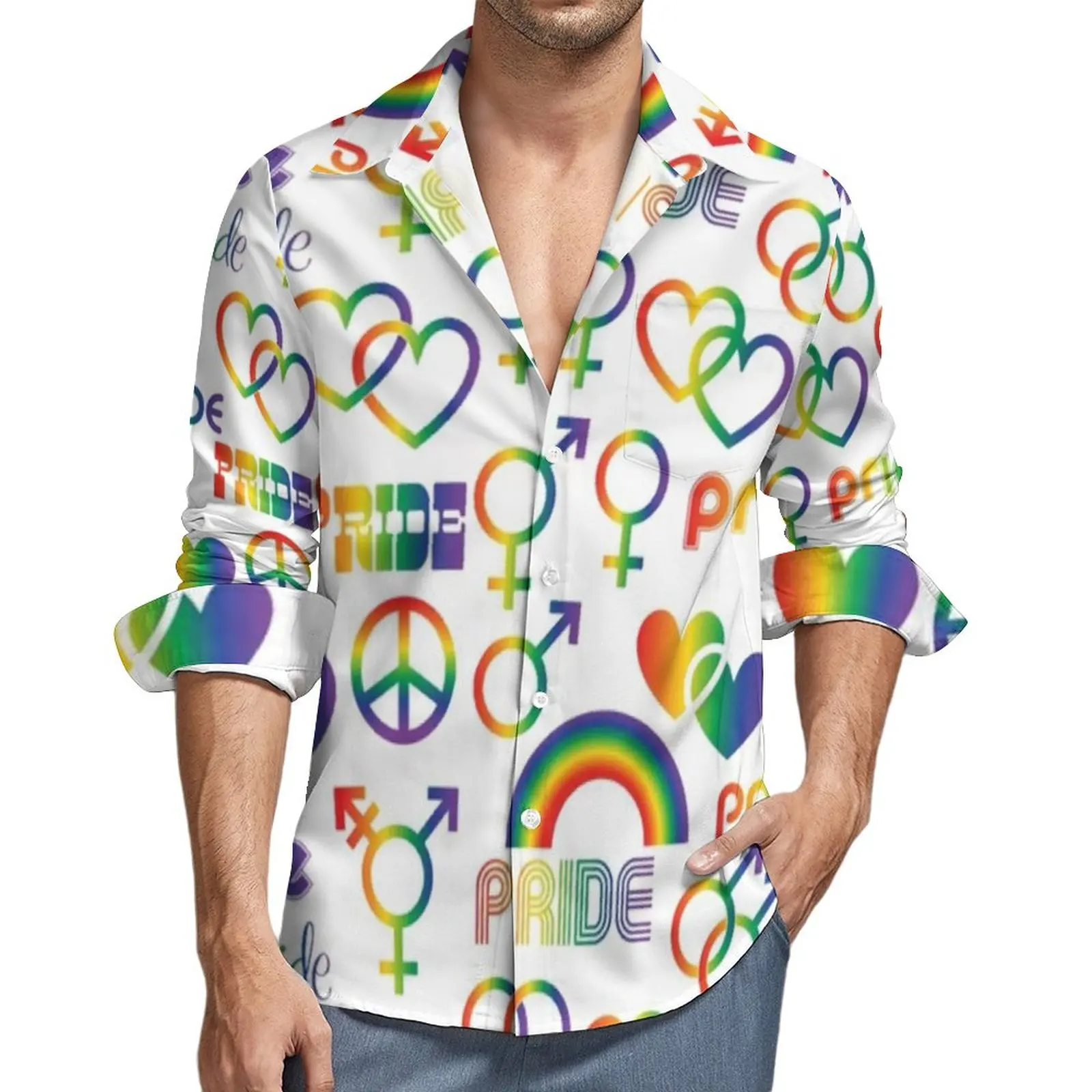 

Gay Pride Shirt Spring LGBT Love Casual Shirts Male Trending Blouses Long Sleeve Design Streetwear Top Large Size