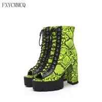 fxycmmcq spring and autumn hot style super high heel snake pattern round toe waterproof platform womens sandals 9990 10