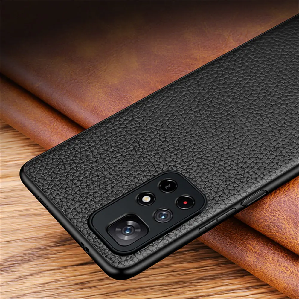 Redmi Note 11 Case Ultra-thin Genuine Leather Back Cover For Xiaomi Redmi Note 11 K40 Pro + Plus Shockproof Case Coque Fundas