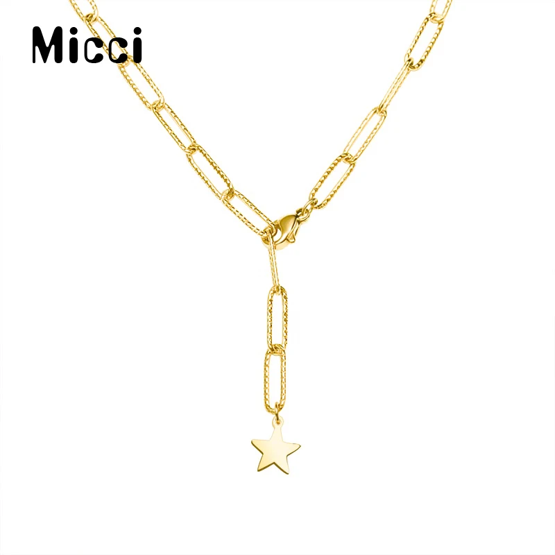 

Micci Star Pendant Paper Clip Necklace for Women Simple 18k Stainless Steel Gold Plated Oval Delicate Jewelry Gift for Women