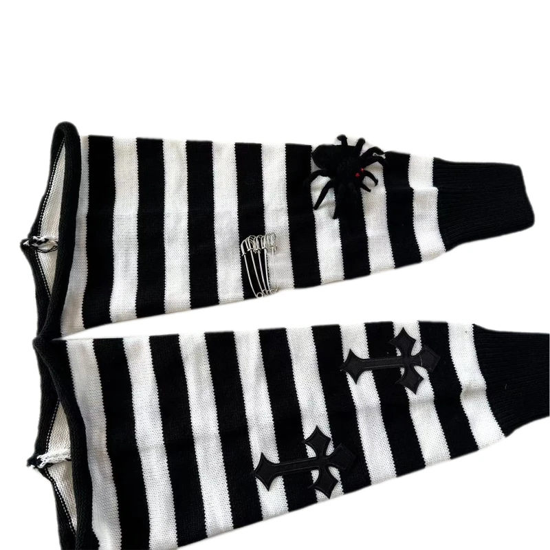 Winter Gothic Knitted Leg Warmers Cute 3D Spider Cross Badage Striped Foot Cover 37JB