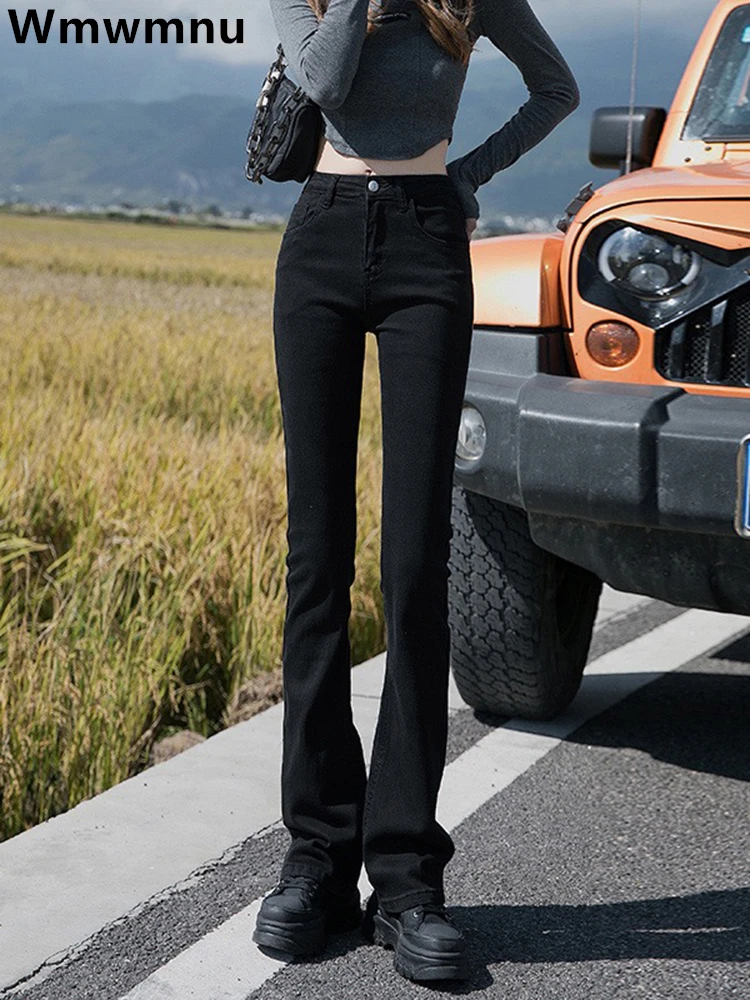 Джинсы-клеш Женские с высокой талией узкие брюки из денима в Корейском стиле