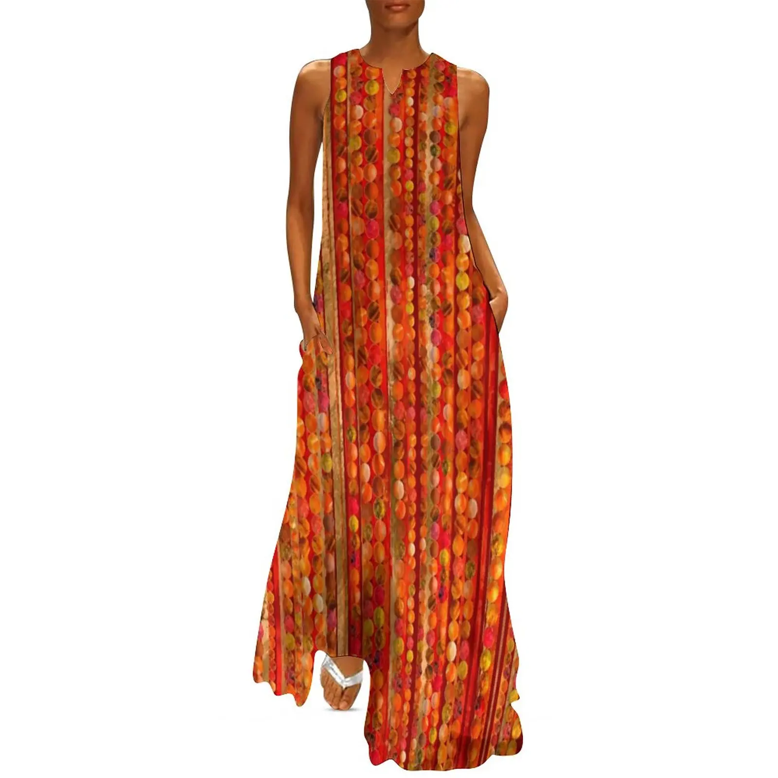 

Beads And Stripes Dress Summer Red Gemstone Print Korean Fashion Casual Long Dresses Ladies Elegant Maxi Dress Big Size 4XL 5XL