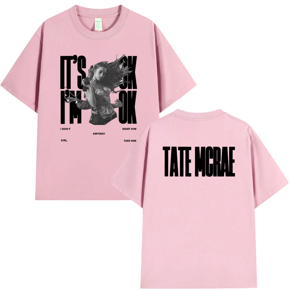 Фото Tate McRae It's Ok I'm Ok Merch T Shirt Mens Women Fashion Harajuku T-shirts Cotton Short Sleeve Oversized T Shirts Streetwear №4
