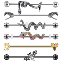 aoedej industrial piercing earring women stainless steel helix ear piercing dragon snake long earring jewelry barbell earring