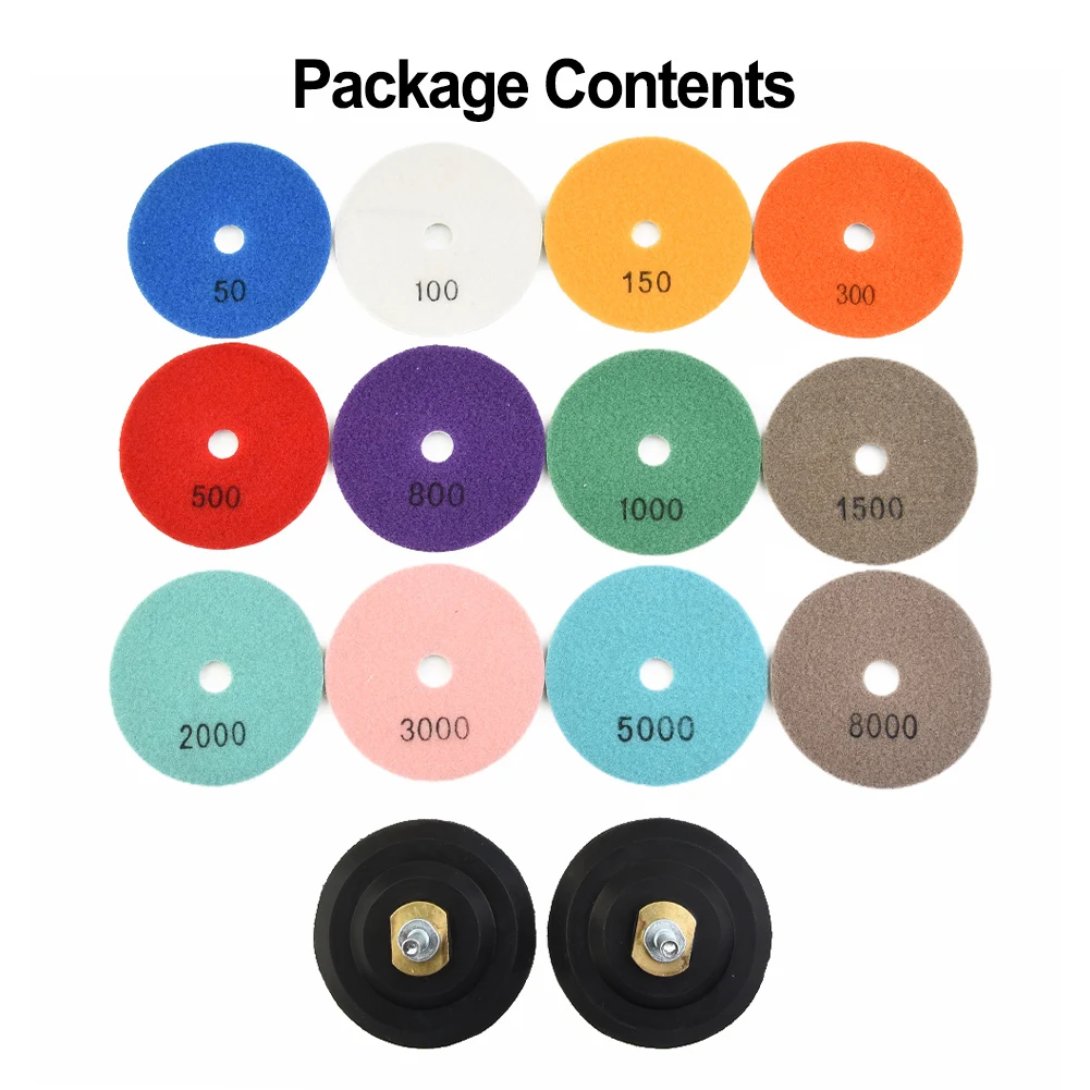

12 Pcs Diamond Polishing Pads Kit 4inch Wet/Dry Granite Concrete Marble Glass Stone Sanding 50#-8000# Polishing Pad