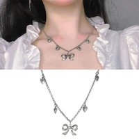 trend fashion bow necklace for women punk style girl birthday party heart pendant necklace jewelry gift clothing accessories